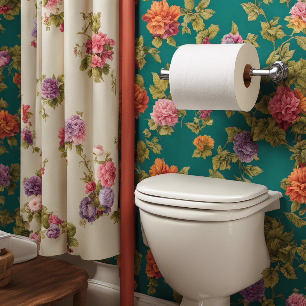An image that captures the nostalgia of colored toilet paper by showcasing a vintage bathroom scene