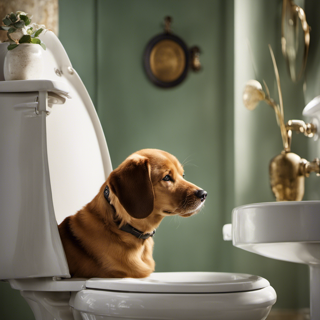 An image capturing the curious nature of dogs as they tilt their heads, tongues lapping at toilet water, bathed in soft bathroom light