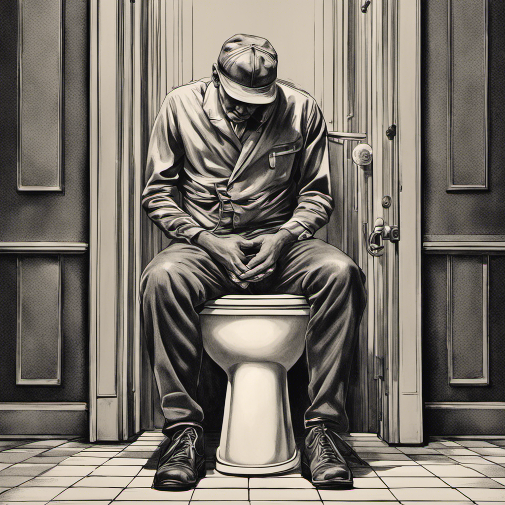 An image that depicts a person sitting on a toilet with their feet crossed, showcasing the numbness and tingling sensation in their feet