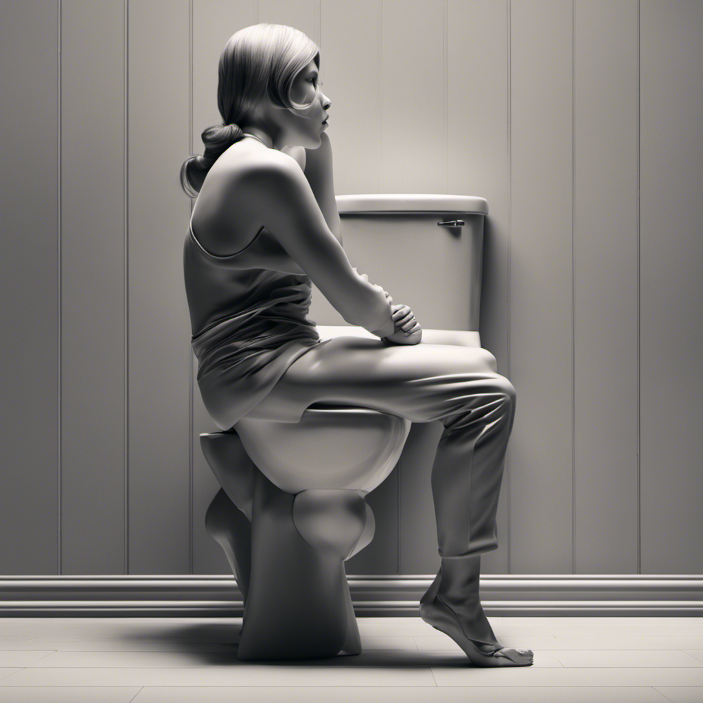 An image depicting a person sitting on a toilet with their legs crossed, showing a tingling sensation spreading from their lower limbs to their feet, accompanied by a numbing sensation
