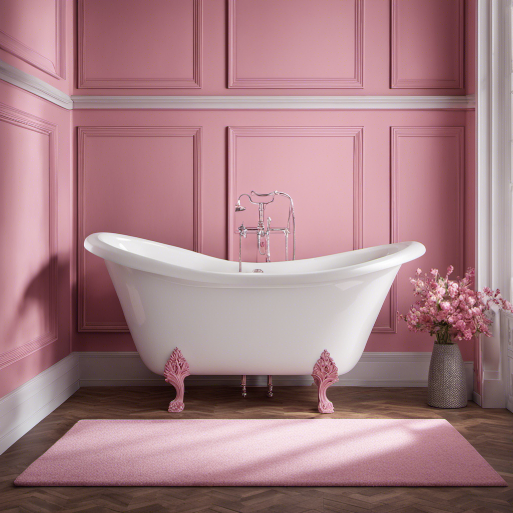 An image showcasing a pristine white bathtub with a subtle yet distinct pink hue on the bottom surface