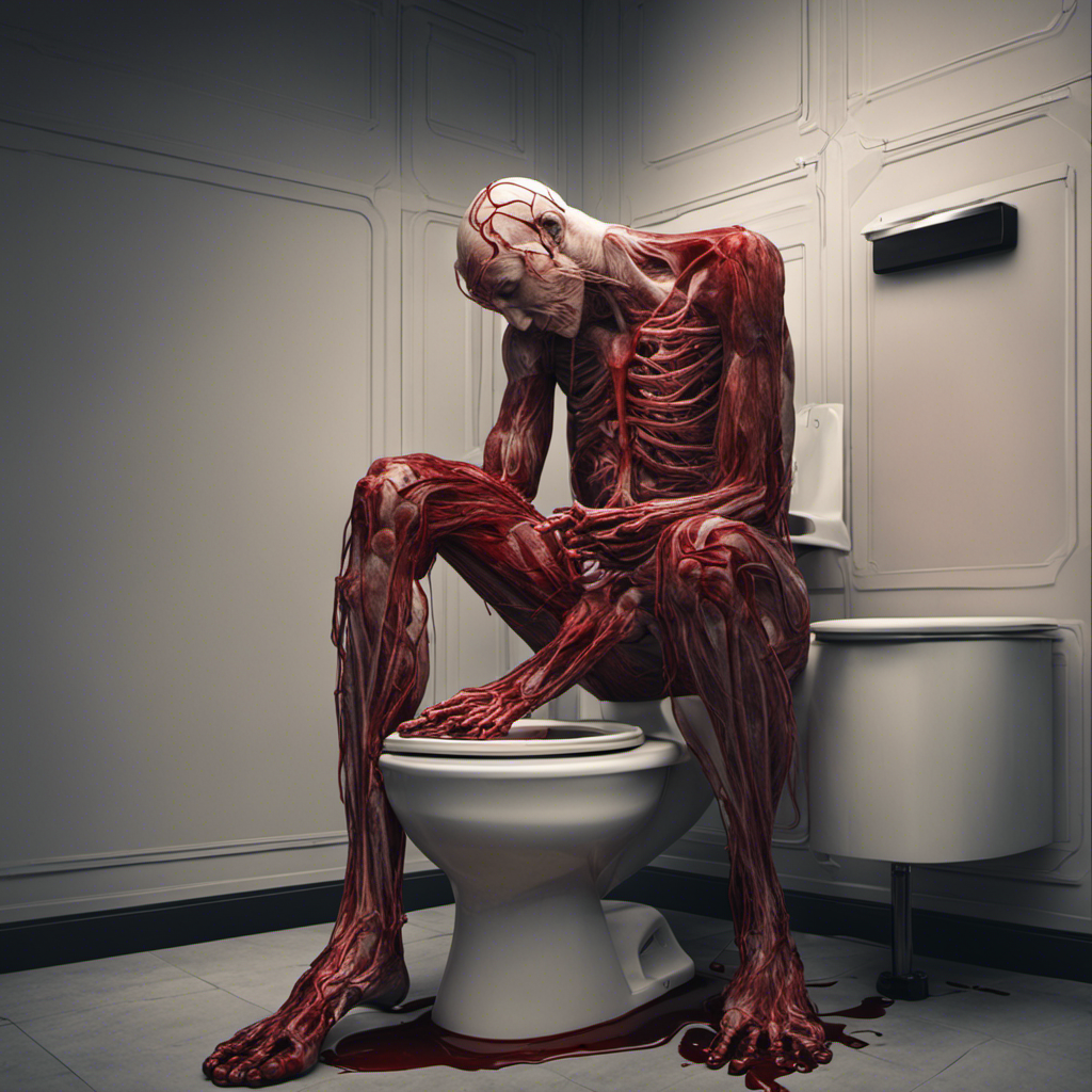 An image depicting a person sitting on a toilet, their foot positioned awkwardly, with visible nerves and blood vessels snaking down to their foot, highlighting the physiological reasons behind foot numbness
