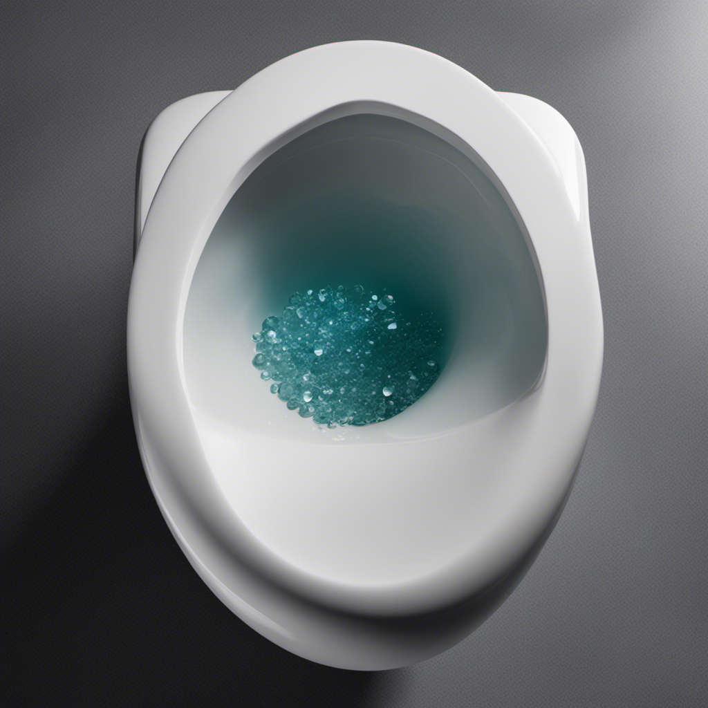 An image showcasing a pristine white toilet bowl filled with crystal-clear water