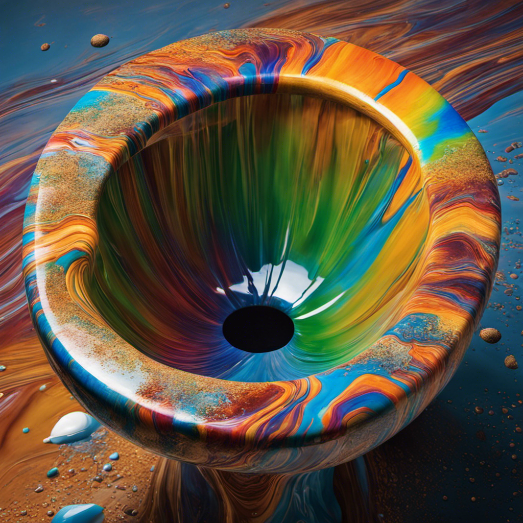 An image illustrating a close-up view of a toilet bowl filled with water and streaks of different colors, showcasing the natural phenomenon of streaks left behind by poop, sparking curiosity about the reasons behind it