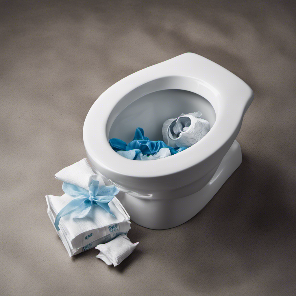 An image showcasing a close-up of a toilet bowl with a pile of crumpled toilet paper, a wad of wet wipes, and a small toy lodged in the drain, symbolizing the common causes of frequent toilet clogs