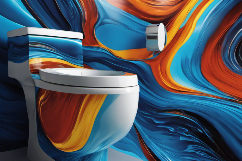 An image depicting a close-up of a flushed toilet, emitting a vibrant burst of blue water, surrounded by animated sound waves