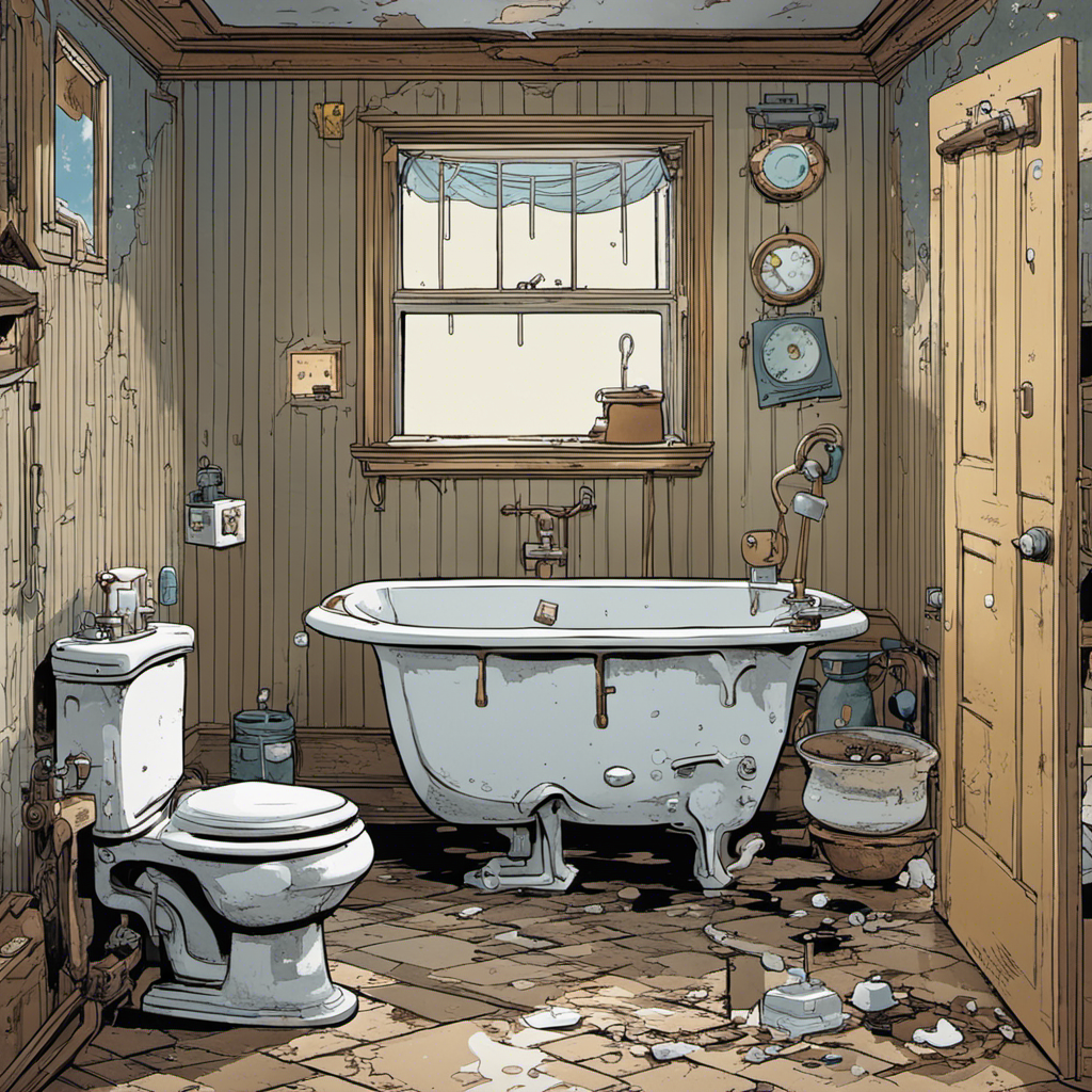 An image capturing a bathroom scene: a toilet with a worn-out flapper valve, water trickling into the tank, a frustrated homeowner inspecting it, and a thought bubble with question marks symbolizing the puzzling randomness of the issue