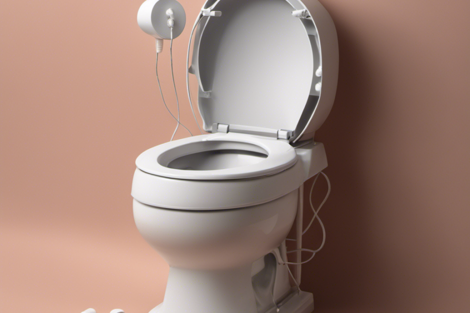 An image of a startled toilet perched on a stack of earplugs, with animated sound waves emanating from its bowl