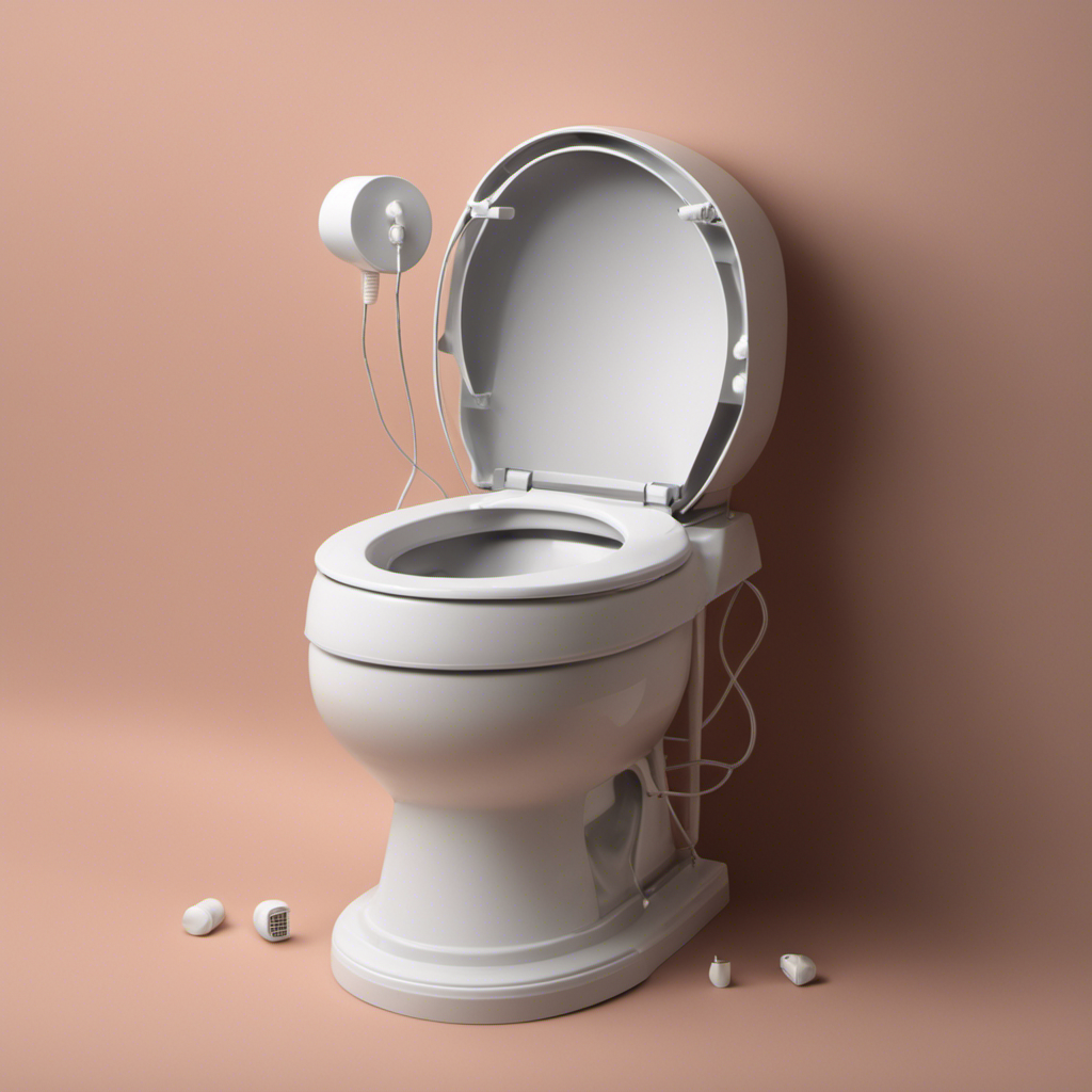 An image of a startled toilet perched on a stack of earplugs, with animated sound waves emanating from its bowl