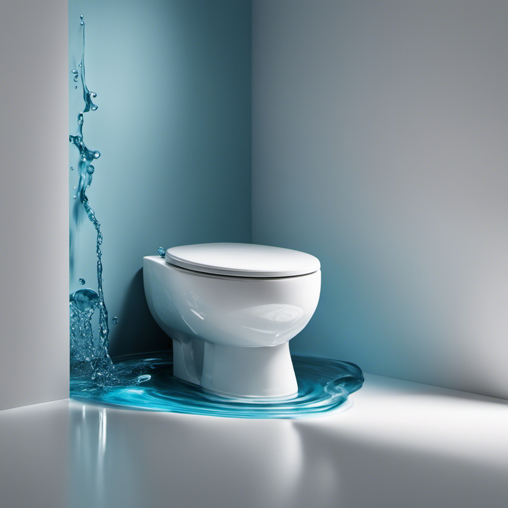 An image featuring a close-up view of a toilet tank, with water continuously overflowing, cascading down the sides, and forming a small puddle on the floor, illustrating the persistent issue of toilet water running