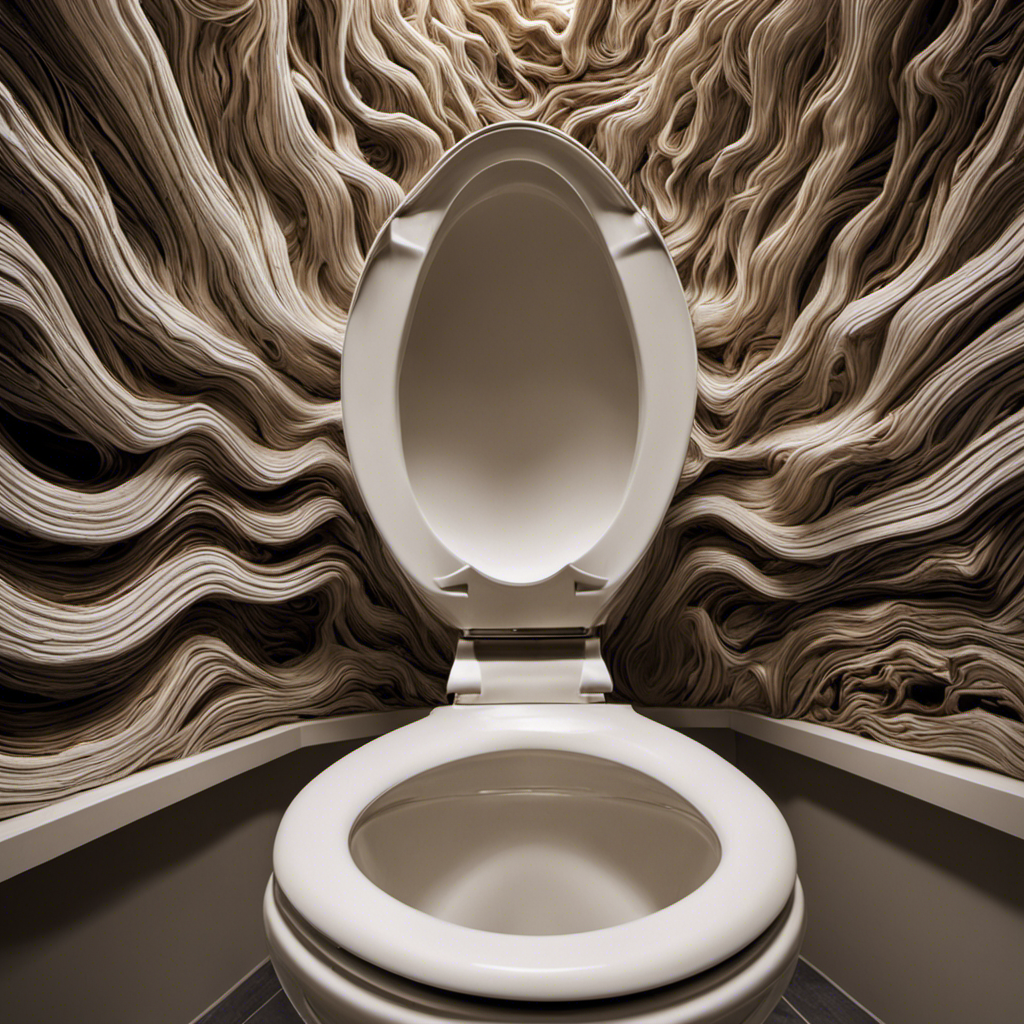 An image capturing a close-up view inside a toilet bowl, showcasing the intricate network of ridges and crevices that play a role in the perplexing phenomenon of poop adhering to the surface