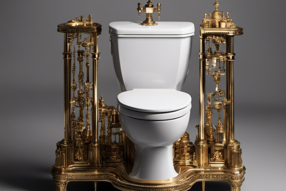An image that showcases a toilet with water constantly flowing into the tank, depicting the various components inside the tank such as the flapper, fill valve, and float valve, highlighting their potential causes for random toilet running