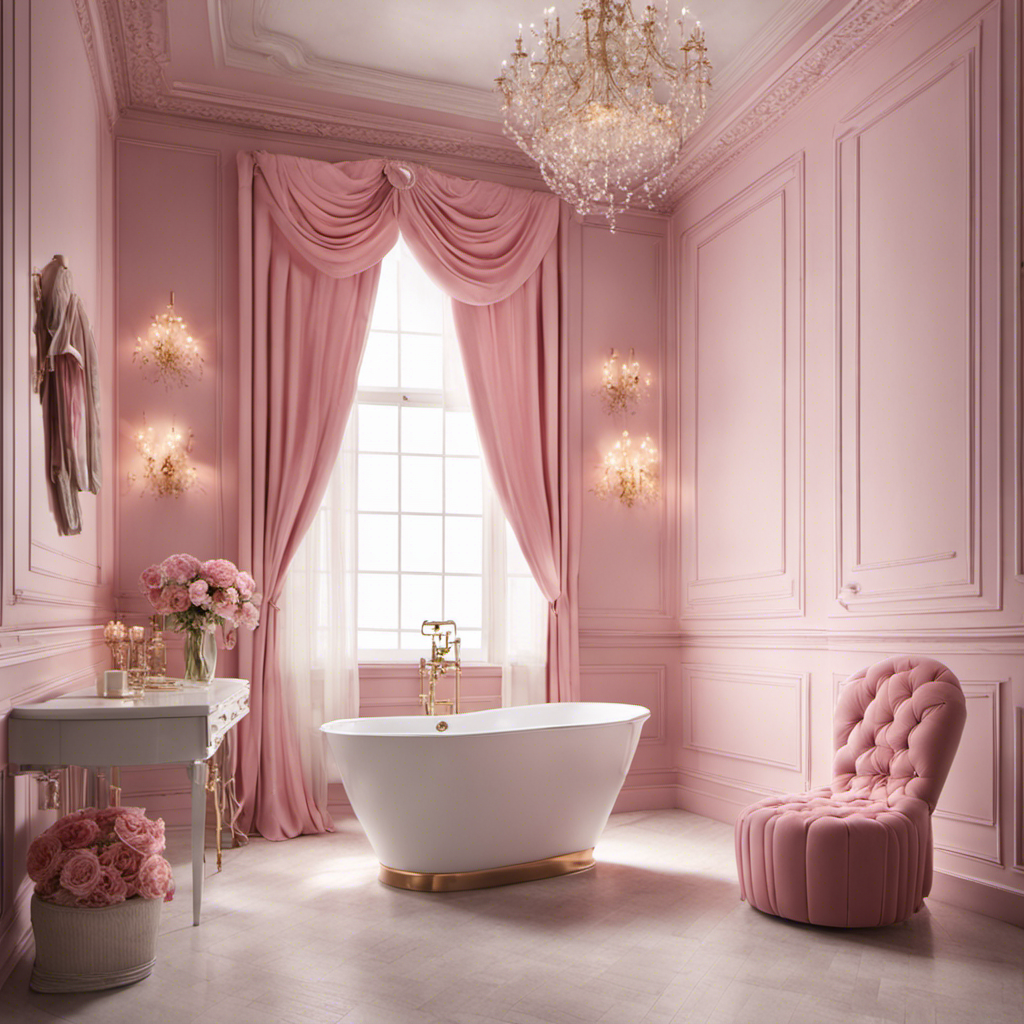 An image showcasing a serene, pastel-hued bathroom scene