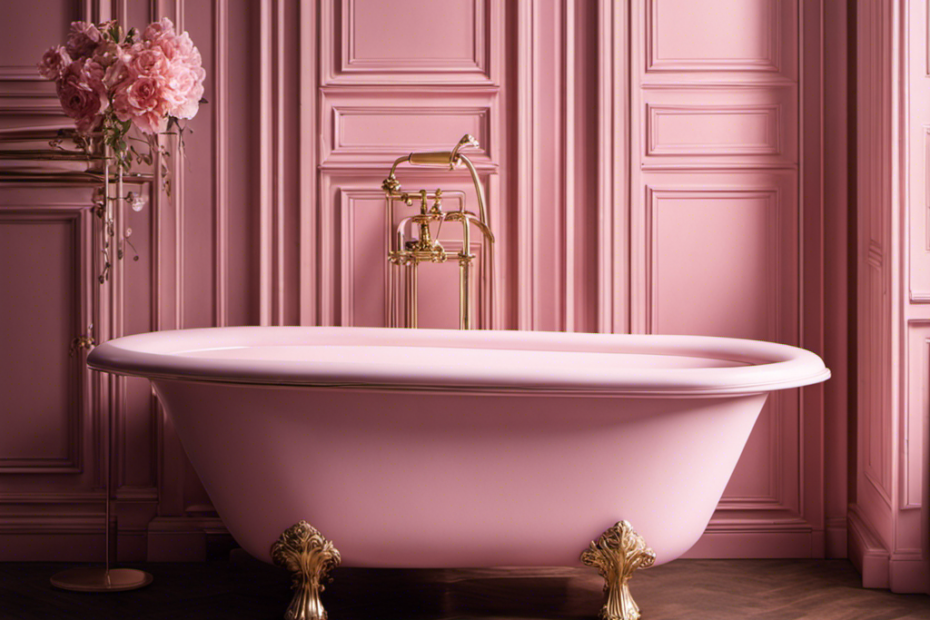 An image showcasing a close-up view of a bathtub with a subtle pink hue spreading from the drain, gradually intensifying towards the edges