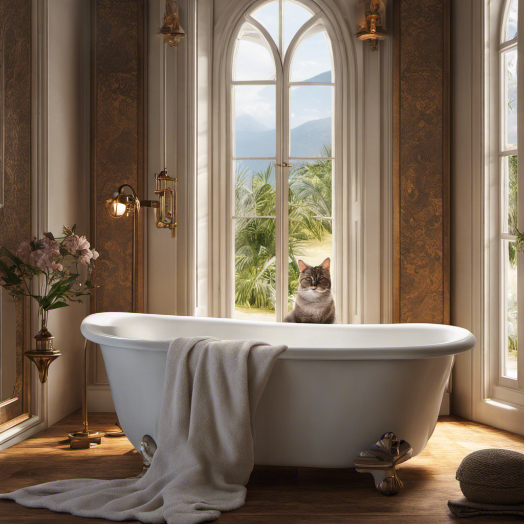 An image depicting a serene bathroom with soft, warm lighting