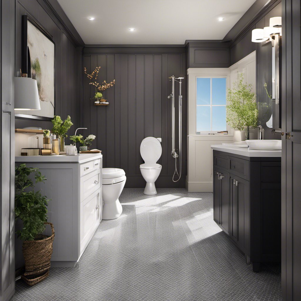 An image showcasing a bathroom scene with a toilet and shower connected to a septic tank