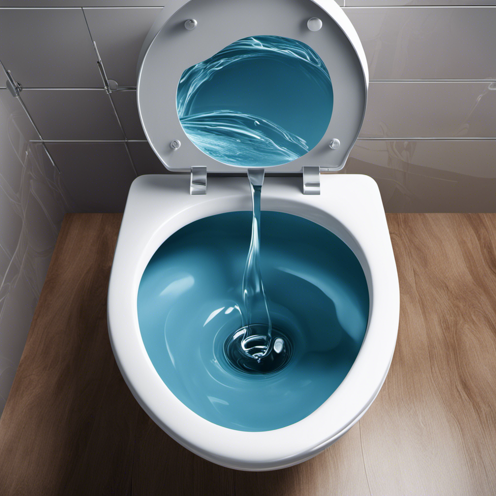 An image that shows a close-up of a toilet bowl with water slowly swirling down the drain