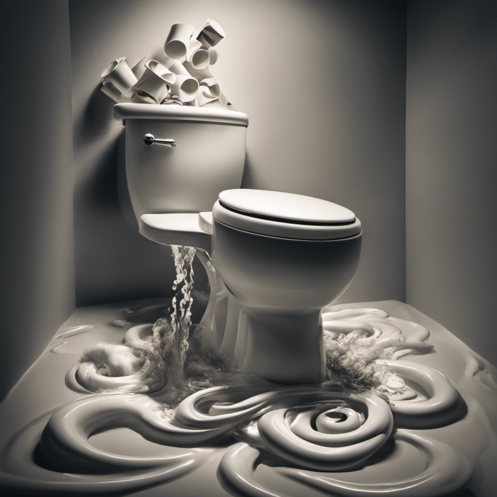 An image of a frustrated person staring at a toilet while water slowly swirls around a clogged drain