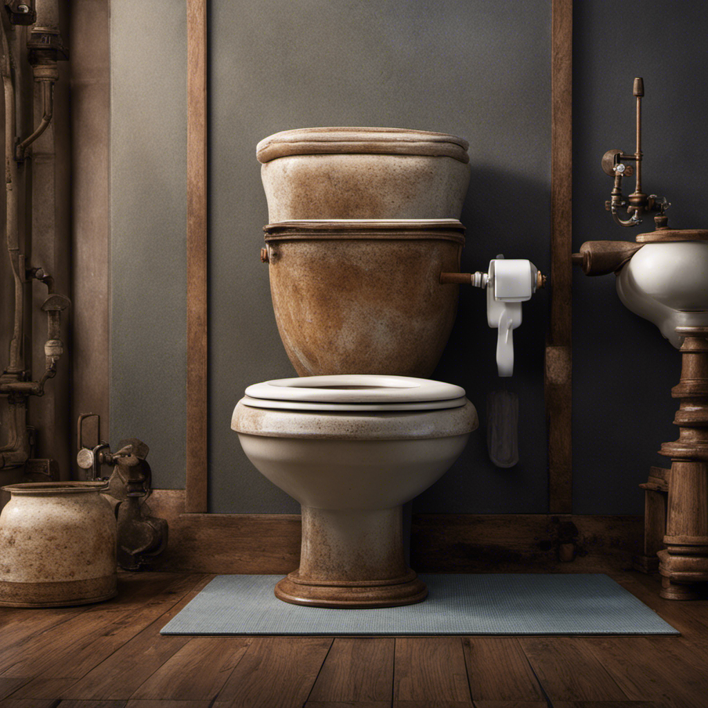 An image that depicts a closed toilet tank lid, with a visible disconnected water supply line, a rusty or damaged fill valve, and a waterless bowl, illustrating the problem of a non-filling toilet