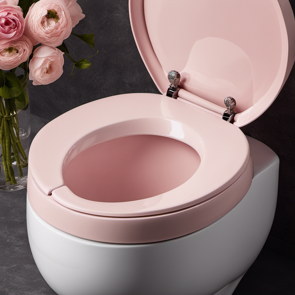 An image of a pristine white toilet seat surrounded by a soft blush-pink aura, subtly fading towards the edges