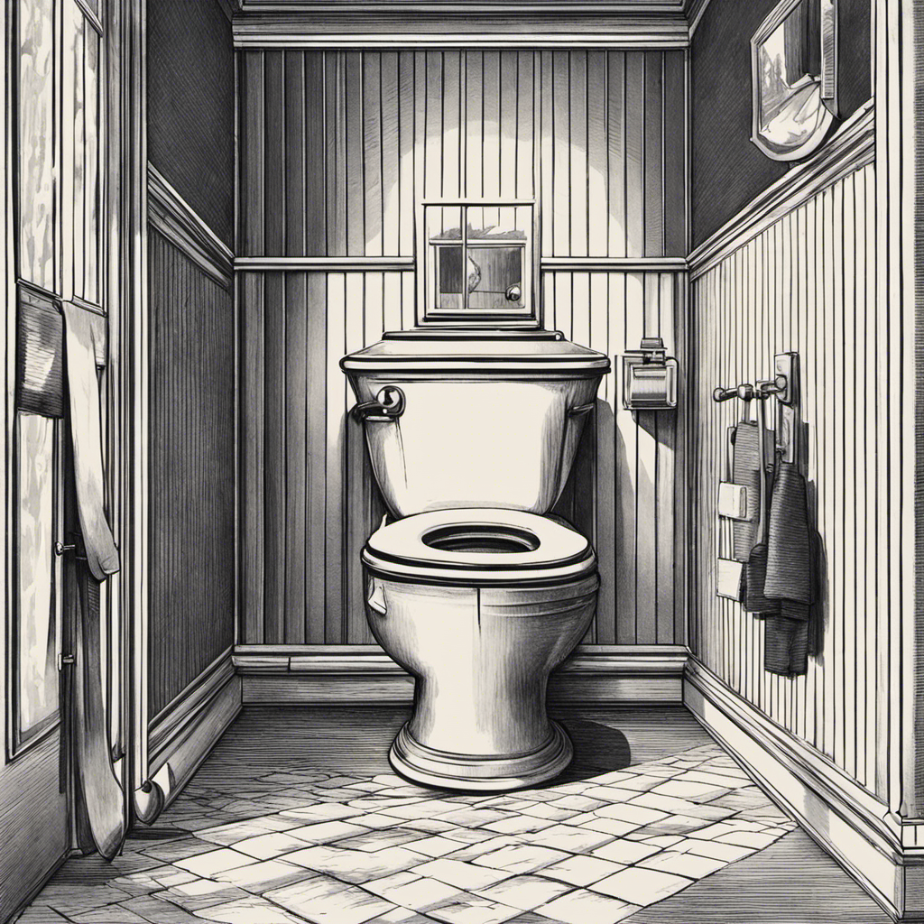 An image depicting a bathroom scene with a toilet, where the toilet bowl is shaking and emitting a high-pitched, piercing sound
