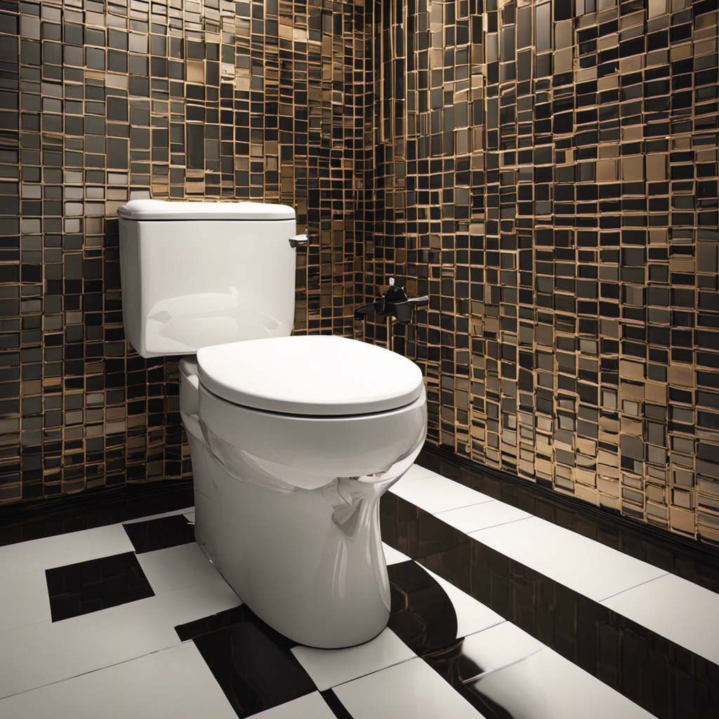 An image depicting a wobbly toilet, with a visually stunning perspective showcasing a tiled bathroom floor beneath it