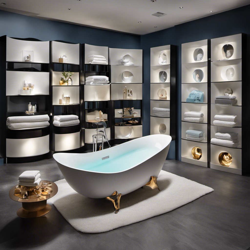 An image that portrays a 4moms bathtub placed in the foreground, surrounded by a collection of newly designed bathtubs from various brands, highlighting the question mark symbolizing the mysterious discontinuation of the 4moms model