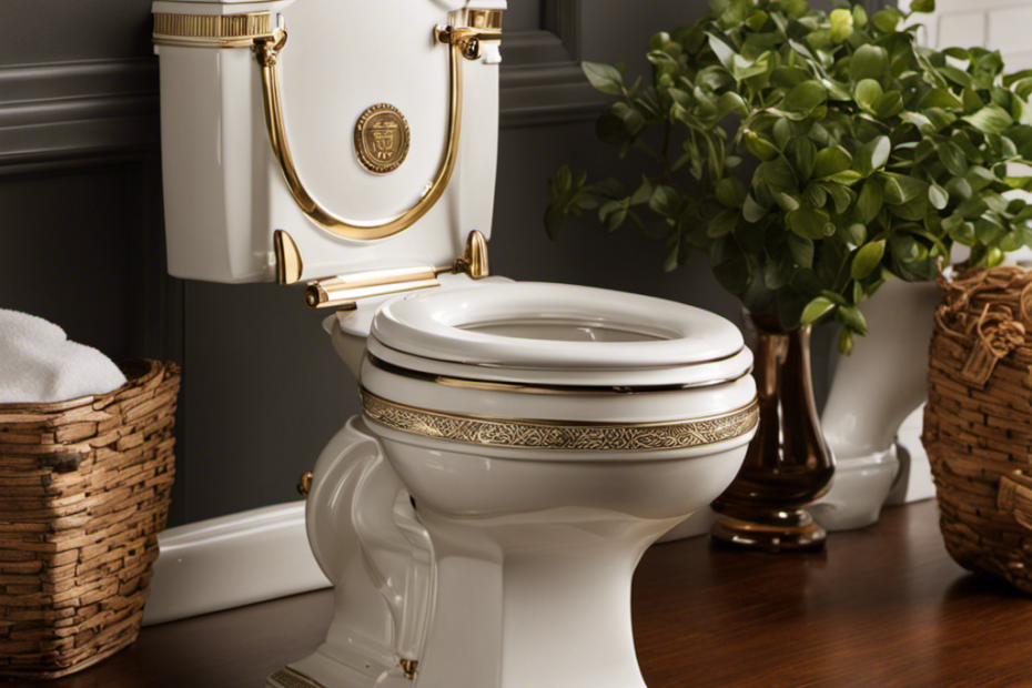 An image that showcases a vintage porcelain toilet, gleaming under soft lighting, with a plaque engraved "John Harington, inventor of the flushing lavatory," highlighting the historical origins of the term "John