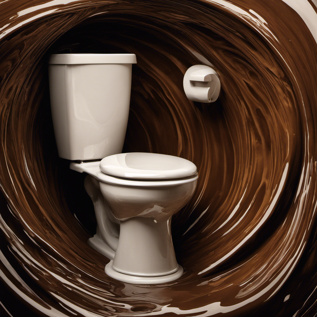 An image of a toilet bowl filled with murky brown water, emphasizing the discoloration and its unpleasant appearance