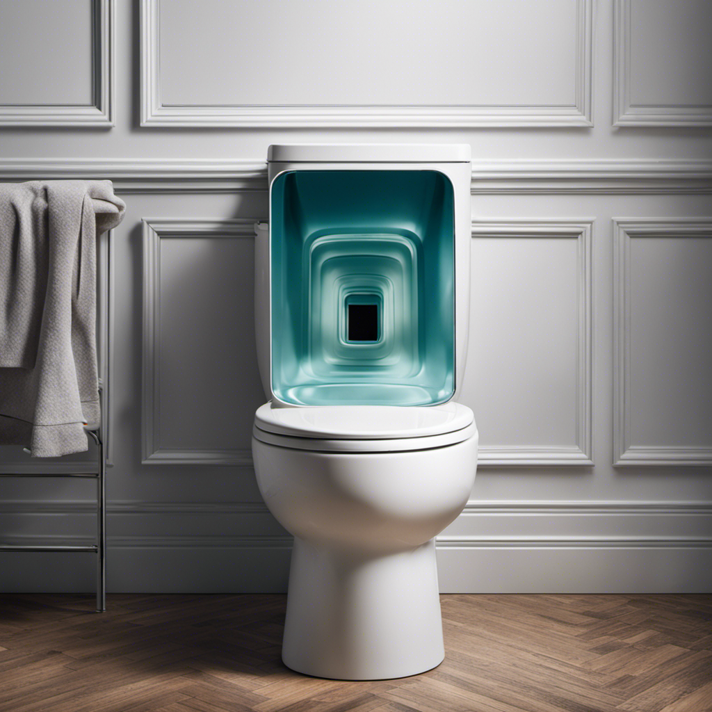 An image showcasing a closed toilet tank lid with a transparent exterior, revealing its inner empty space