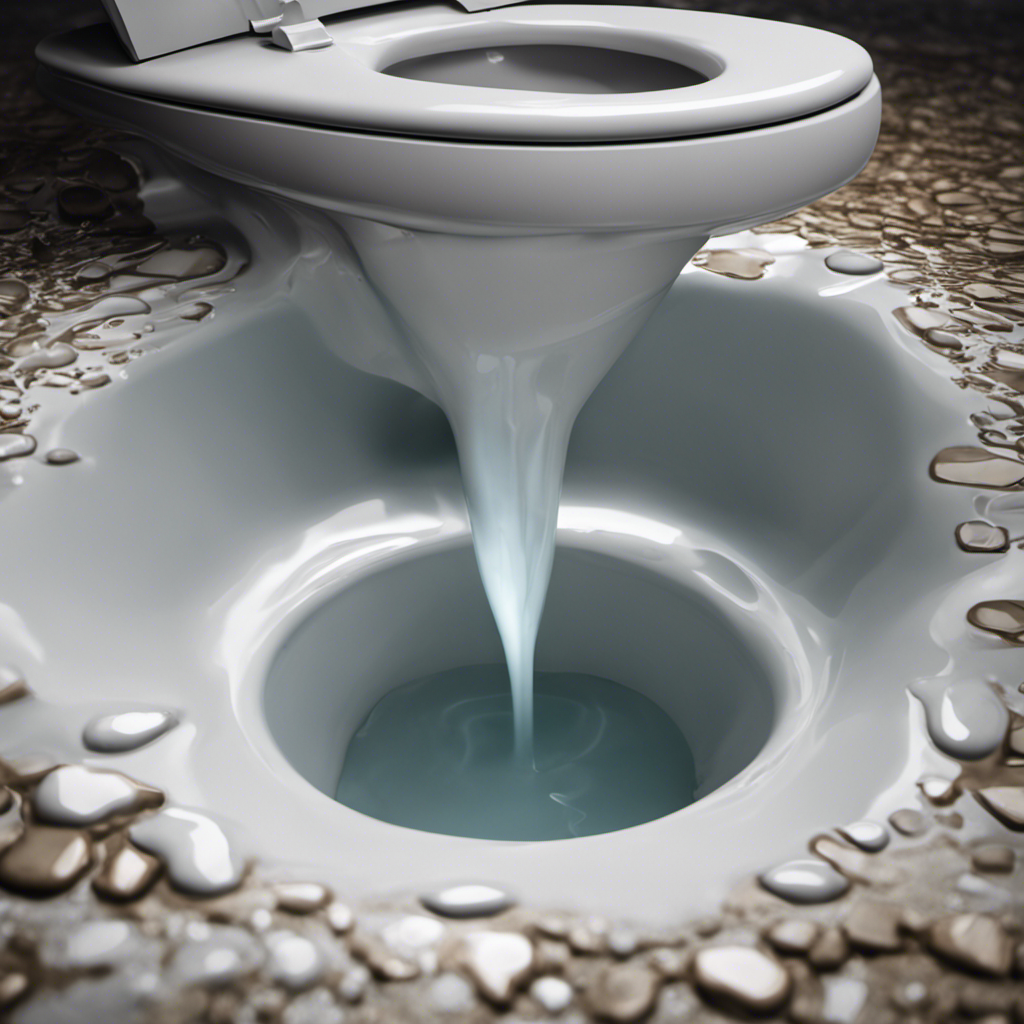 An image depicting a close-up view of a toilet leaking at its base