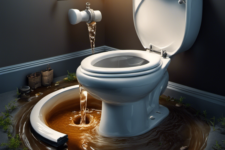 An image showcasing a clogged toilet with overflowing water, a plunger nearby, and a frustrated person desperately trying to flush it