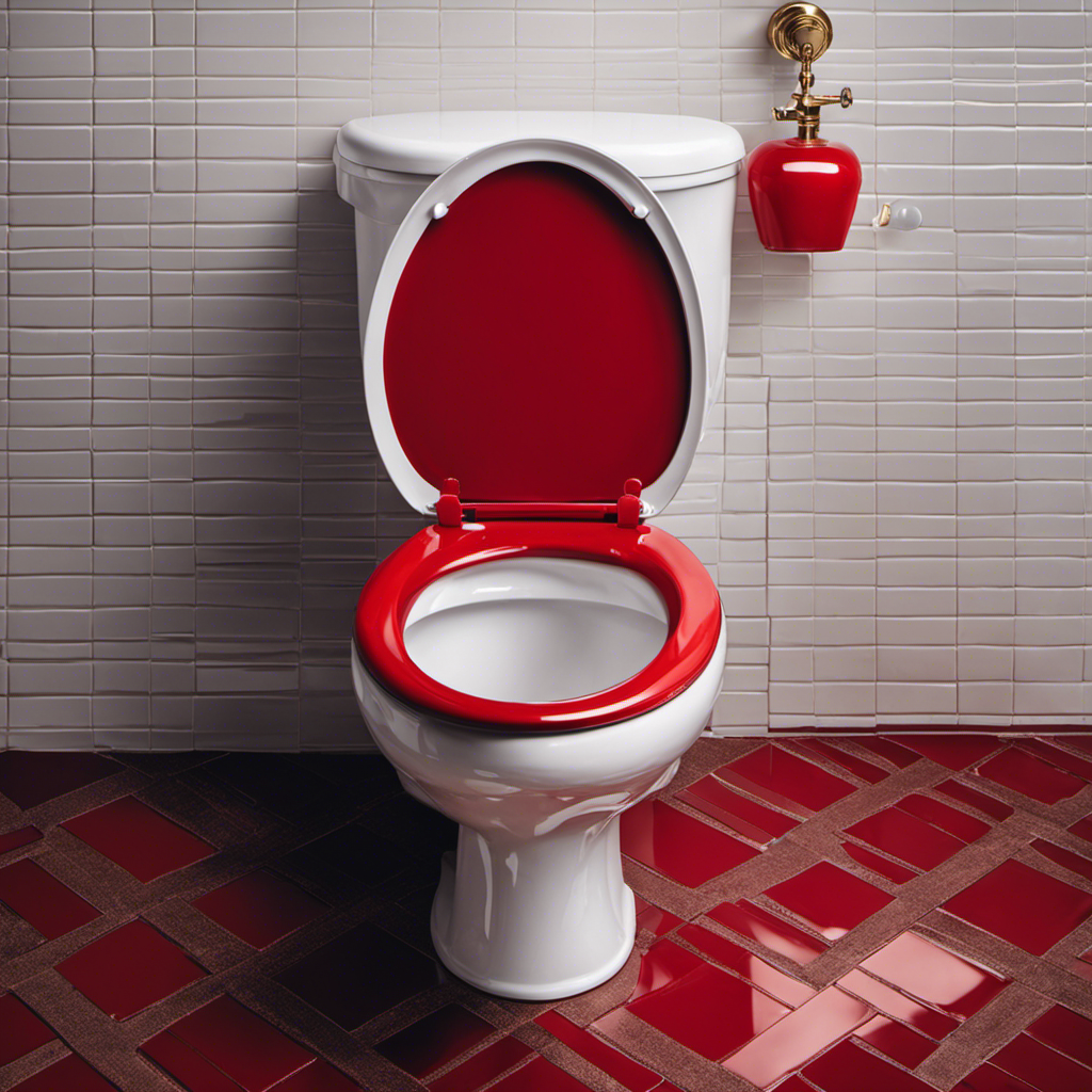An image capturing a vibrant red cup placed strategically under a pristine white toilet seat