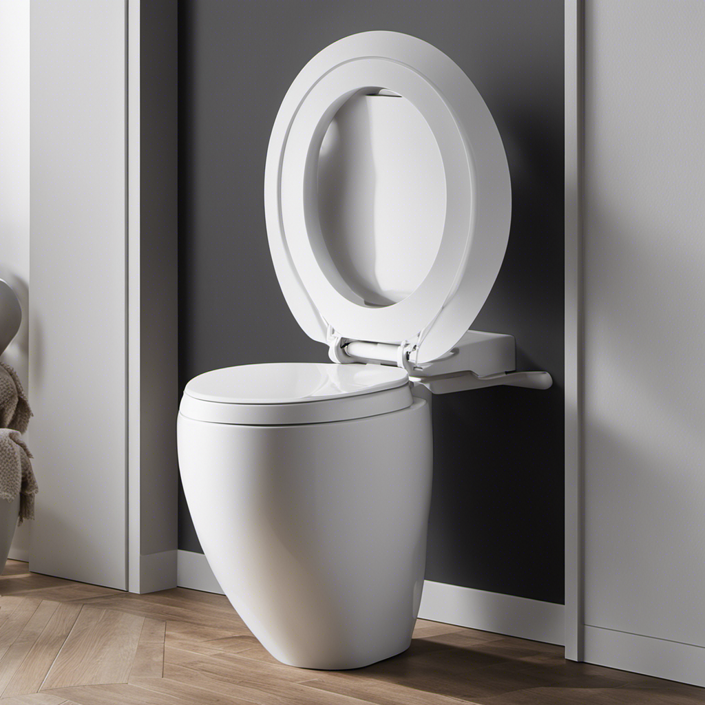 An image that showcases a toilet seat lifted up, exposing a neatly placed toilet roll underneath