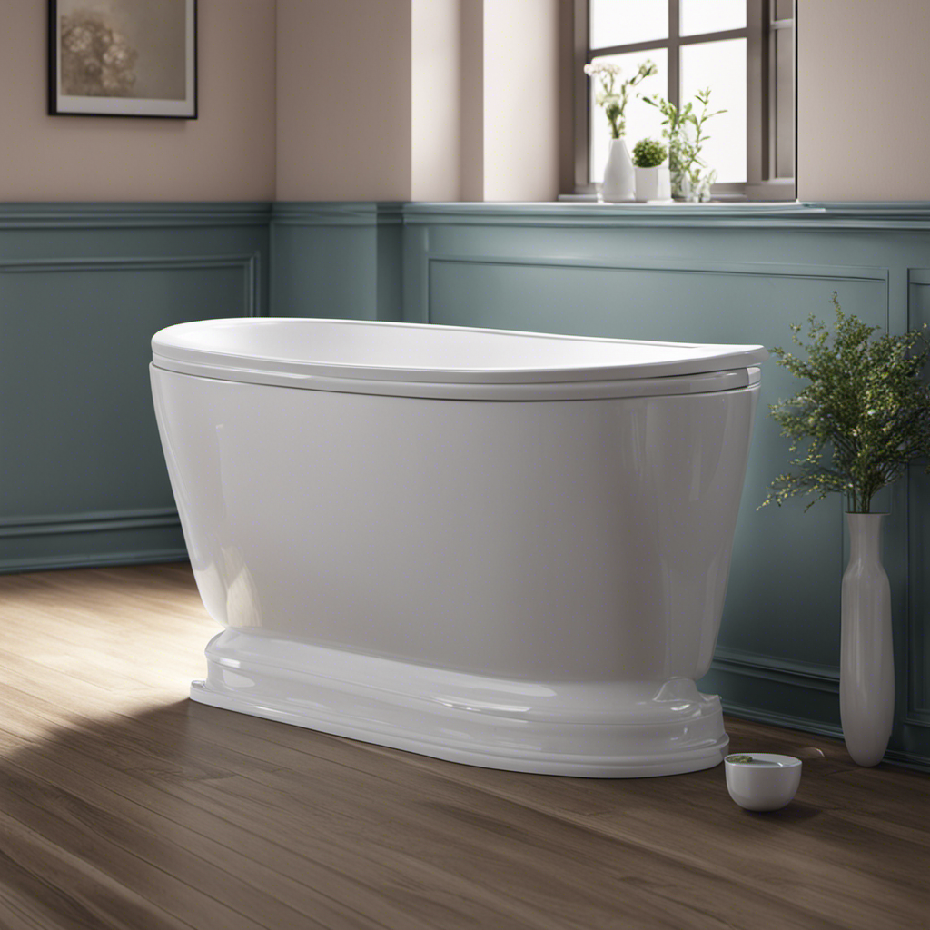 An image showcasing a serene bathroom setting with a toilet tank