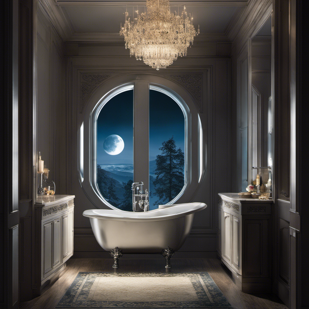 An image that captures the tranquility of a moonlit bathroom scene, showcasing a softly glowing toilet bowl filled with water