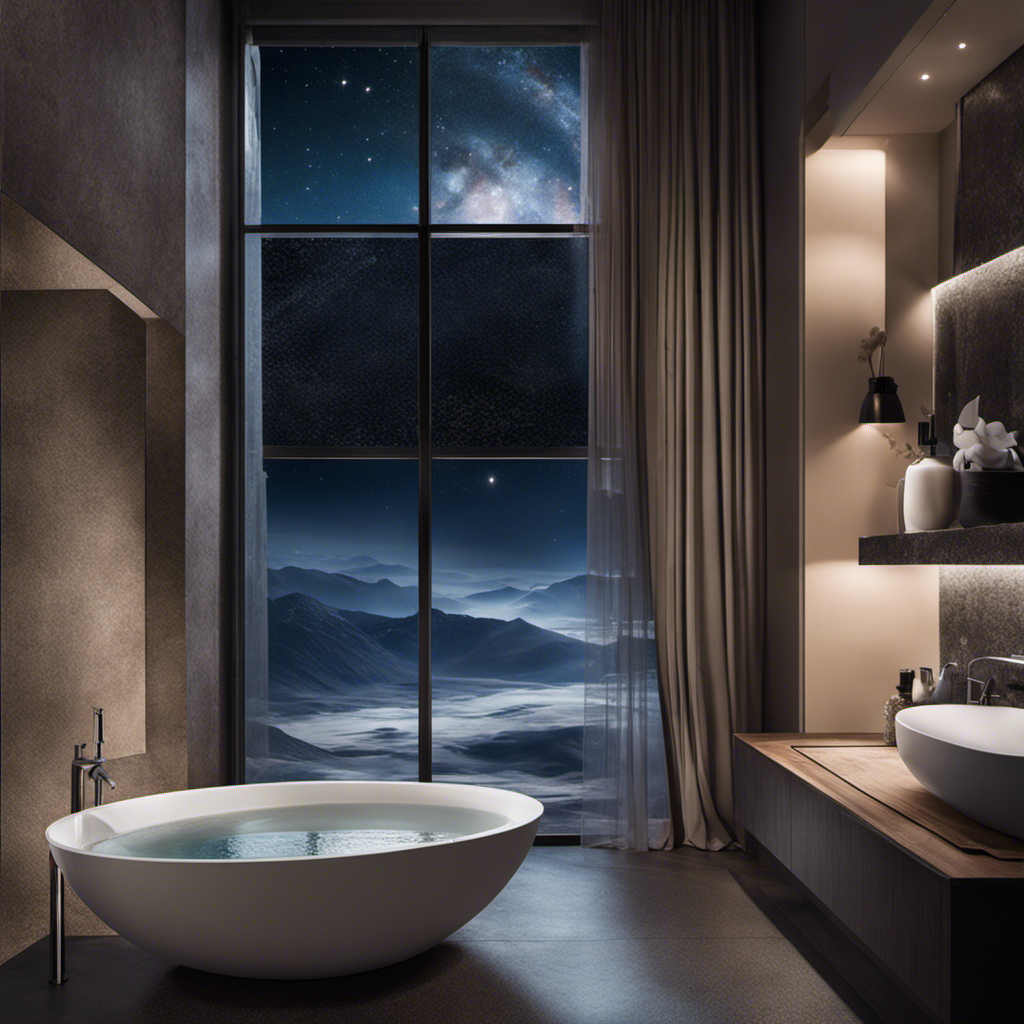 An image showcasing a serene bathroom at night, with a half-filled toilet bowl covered in a shimmering layer of dish soap, emphasizing the mysterious allure of this unconventional cleaning hack