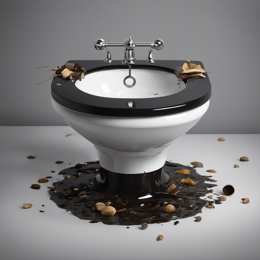 An image depicting a clogged toilet with a plunger nearby, surrounded by floating debris, while water fills up the bowl