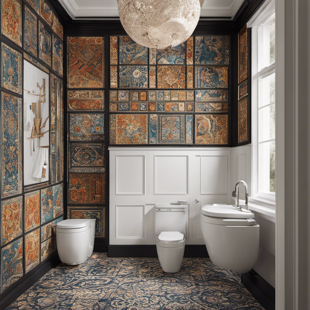 An image showcasing a modern, white toilet, surrounded by contrasting historical and cultural elements like ancient pottery, colorful bathroom tiles, and subtle psychological symbols, symbolizing the prevailing practical, historical, and psychological reasons behind the dominance of white toilets