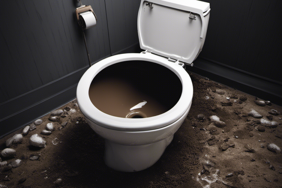 An image showcasing a close-up of a toilet bowl filled with murky water, with visible debris floating, as a plunger remains unused nearby, highlighting the frustration of a toilet that won't flush completely