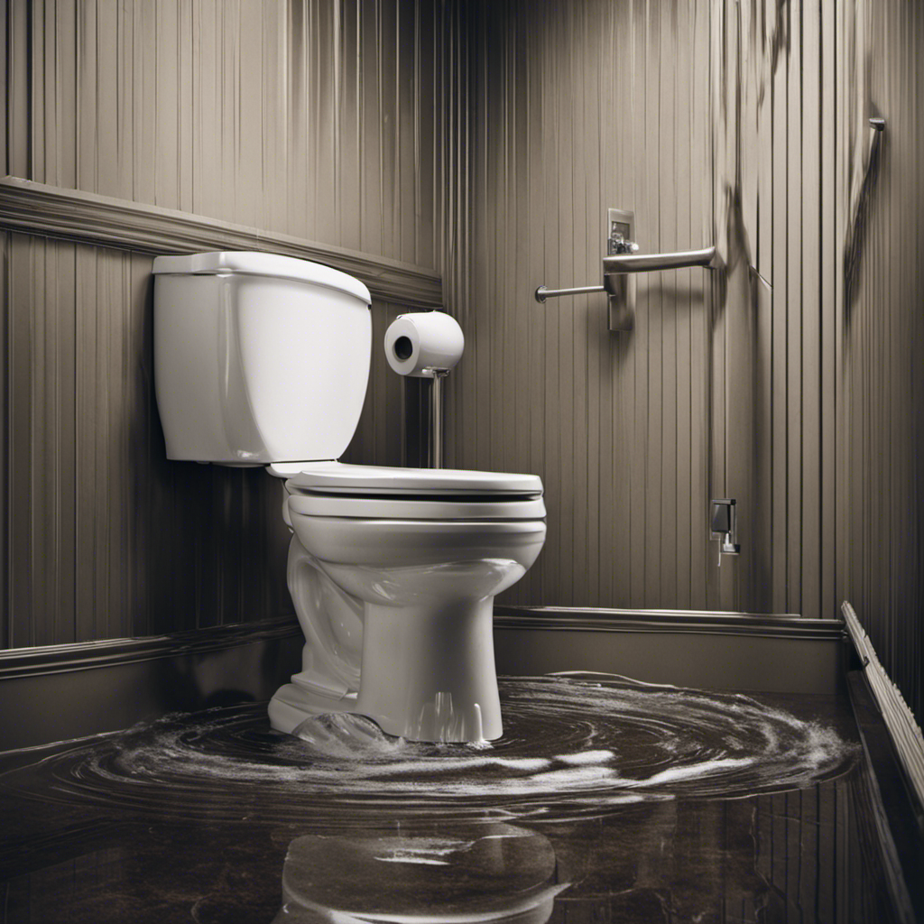 An image depicting a frustrated person standing in front of a toilet, desperately pulling on the flush handle while water overflows onto the floor, highlighting the common issue of toilets refusing to flush