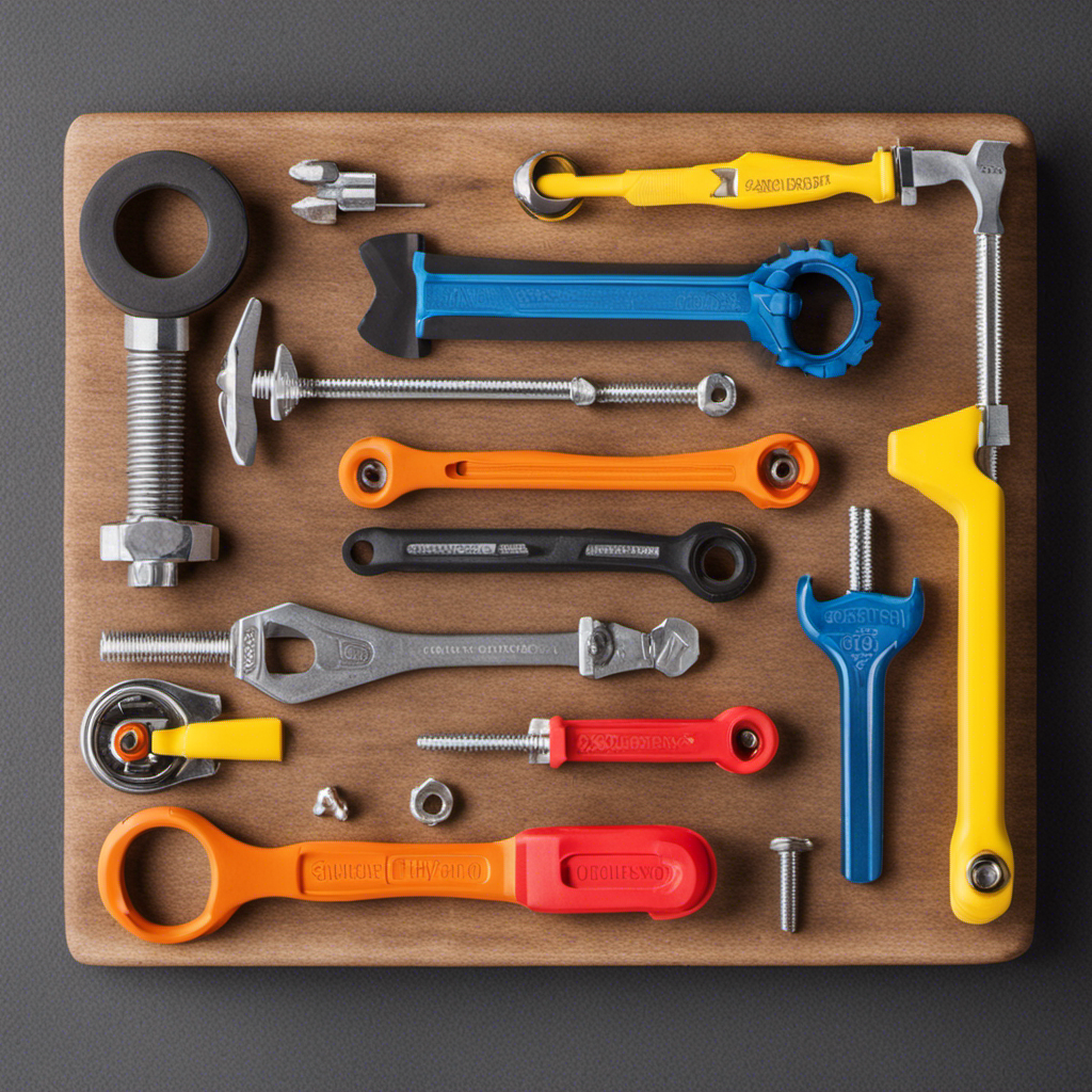 An image showcasing a set of sturdy, adjustable wrenches and screwdrivers, accompanied by a variety of rubber washers and bolts