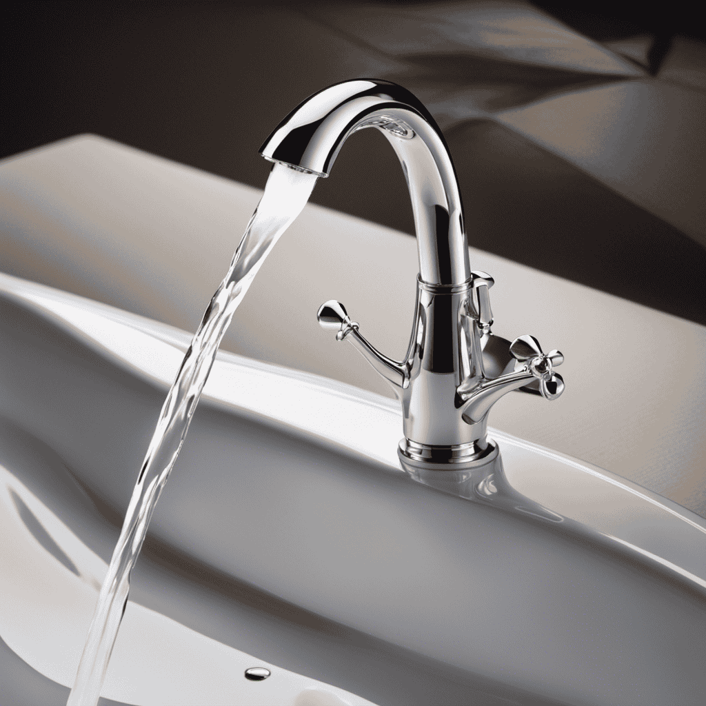 An image showcasing a bathroom scene with a close-up of a sleek chrome bathtub faucet