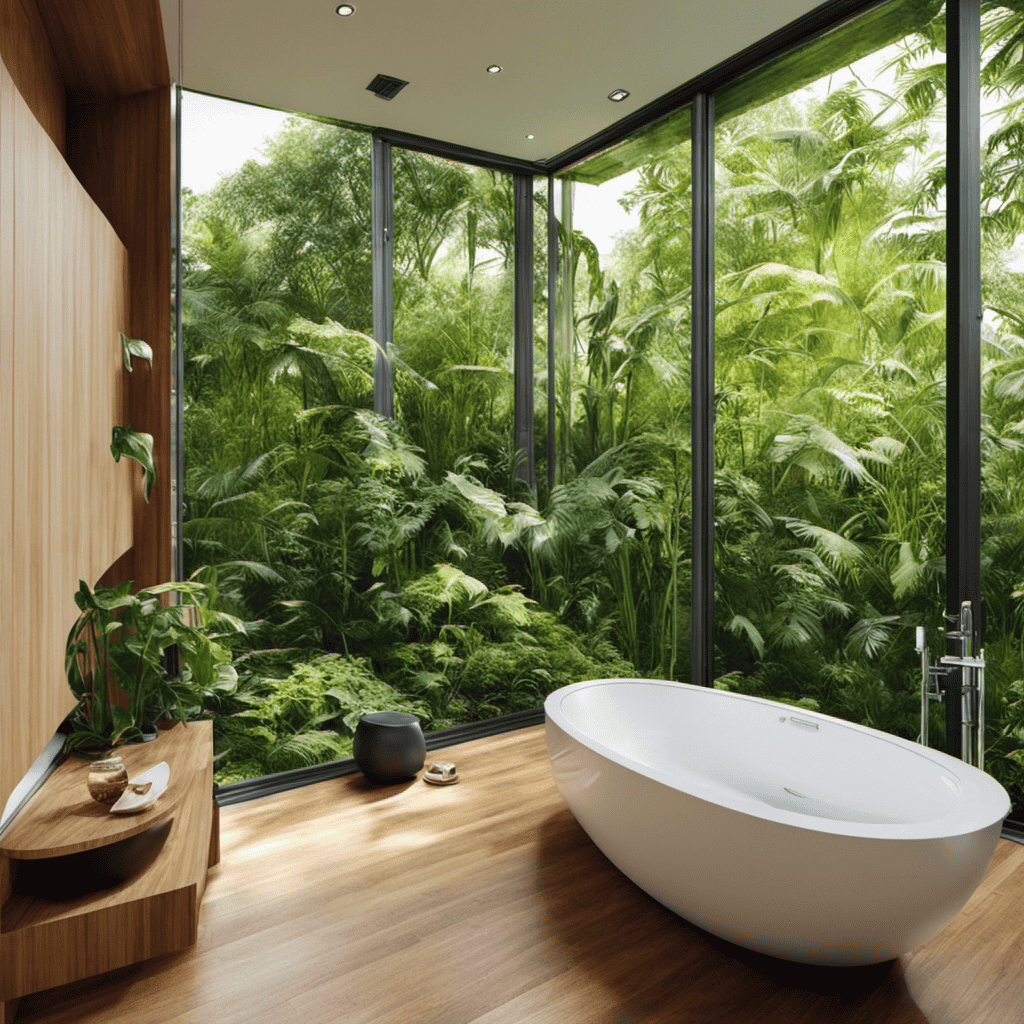 An image that showcases a serene bathroom with a sleek, modern composting toilet