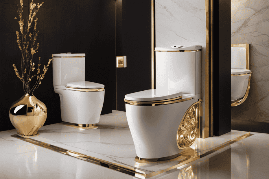 An image showcasing a lineup of opulent, state-of-the-art toilets from the top 10 luxury manufacturers