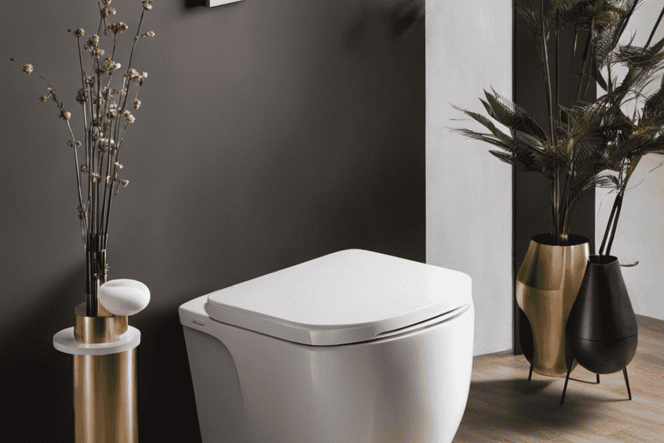 An image that showcases a sleek, modern luxury toilet with cutting-edge features, such as temperature-controlled seats, built-in bidet functionality, and customizable water pressure settings, all exuding an aura of comfort and efficiency