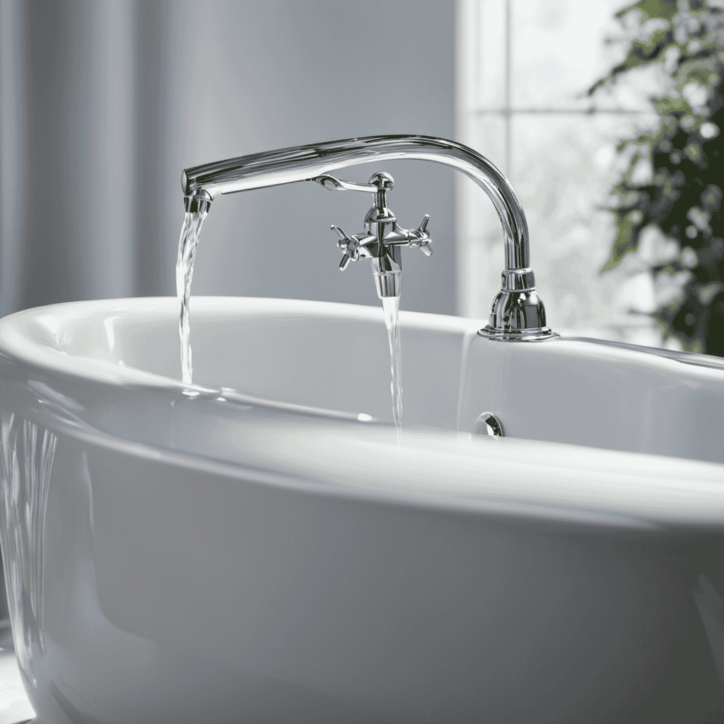 An image that showcases a close-up view of a bathtub faucet, capturing the precise moment when a skilled hand delicately adjusts the valve, halting the incessant drip