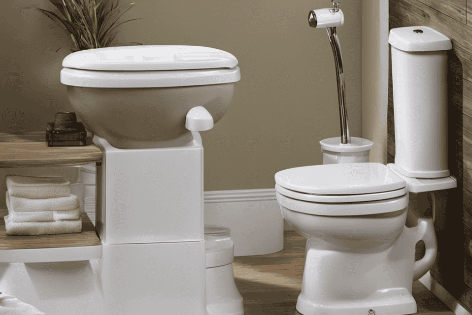 An image showcasing a side-by-side comparison of a traditional toilet and a dual flush toilet in action