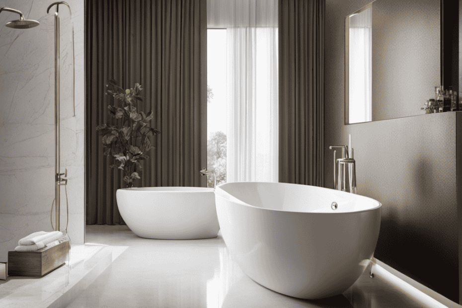 An image showcasing a luxurious bathroom with a sleek, freestanding bathtub as the centerpiece