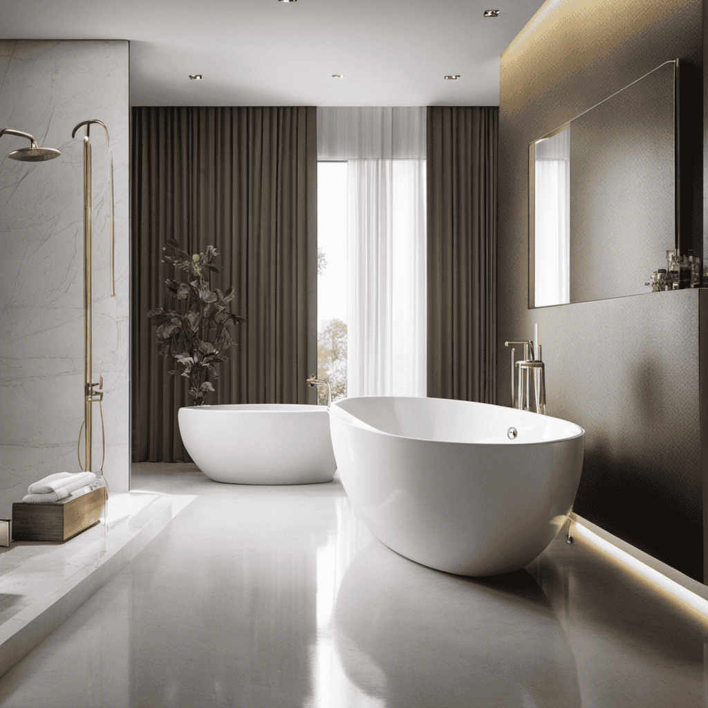 An image showcasing a luxurious bathroom with a sleek, freestanding bathtub as the centerpiece